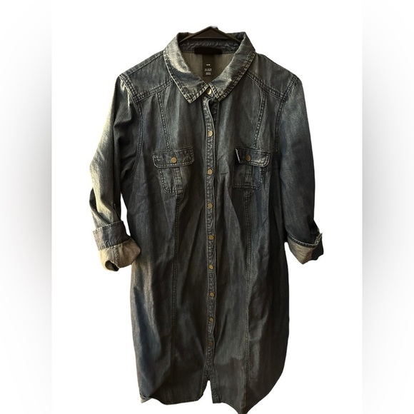 Lane Bryant Plus Size Tunic Shirt Denim Dress Rolltab Sleeves Pockets - Picture 2 of 13